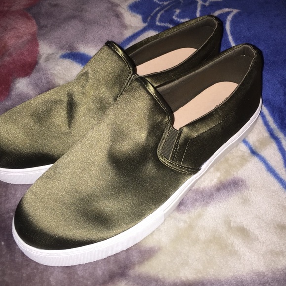 Mossimo Supply Co. Shoes - Olive green satin Charlotte sneakers slip on